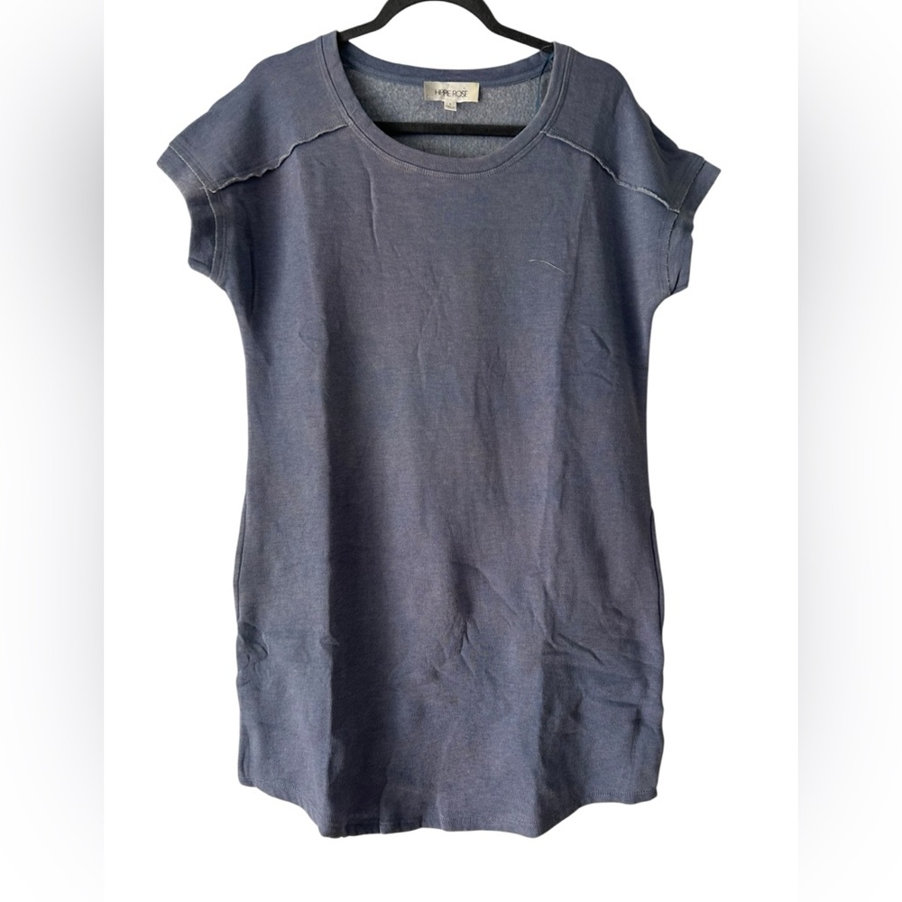 Hippie Rose Blue Mineral Wash T-Shirt Dress with Cap Sleeve A Large